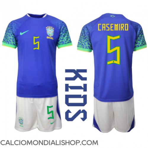 Maglie da calcio Brasile Casemiro #5 Seconda Maglia Bambino Mondiali 2022 Manica Corta (+ Pantaloni corti)